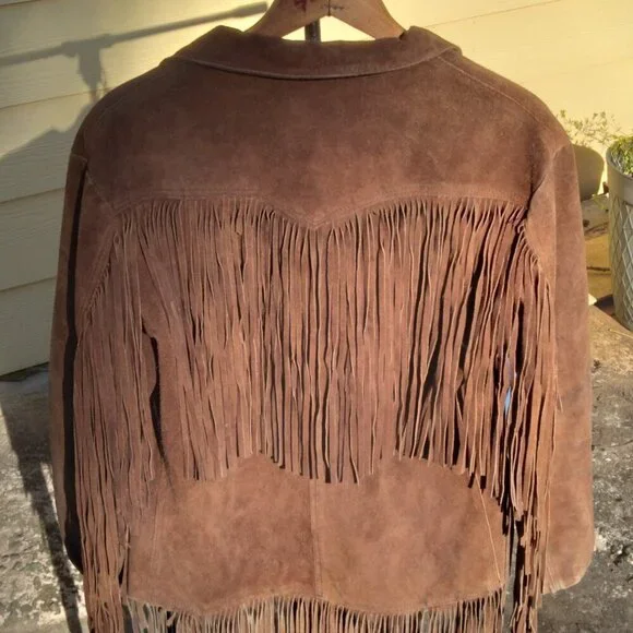 Pypsa Vintage 60's/70's  Brown Suede Extra Long Fringe Western Unisex Jacket SzM - Picture 14 of 16